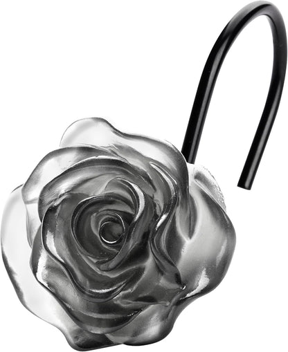 Sunlit Rose Shower Curtain Hooks, Home Decorative Flower Shower Curtain Rings for Bathroom, Resin, Pink Floral Shower Curtain Hanger Hooks for Living Room, Set of 12