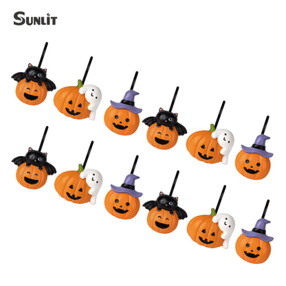 Sunlit Halloween Ghost and Pumpkin Shower Curtain Hooks Set of 12, Cute Jack O Lantern and White Ghost Curtain Rings for Bathroom, Spooky Decorative Bath Accessories
