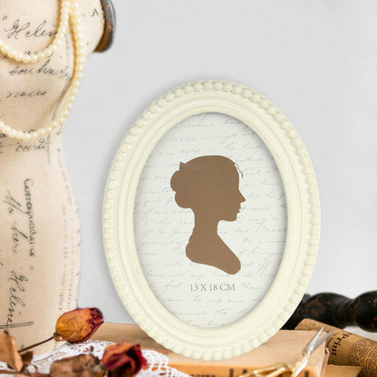 Sunlit Boho Vintage Picture Frame 8x10 Inch with Beaded Border, Oval Luxury Antique Photo Frames with Glass Front, Photo Display, Tabletop Wall Hanging, Gift Idea, Distressed White