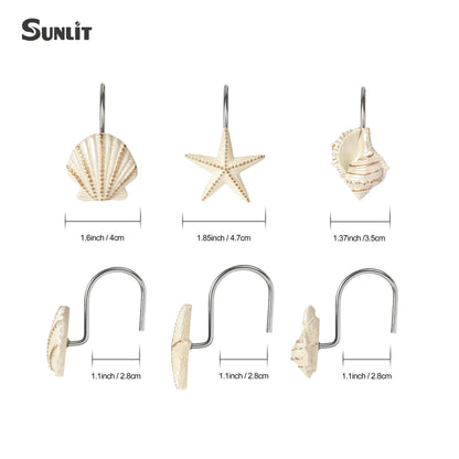 Sunlit Seashells Decorative Shower Curtain Hooks, Scallop Nautilus & Seahorse Shower Curtain Rings, Seashell Blush, Resin, Nautical Bathroom Decoration Beach Shower Curtain Hooks-12 Pack