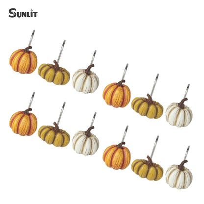 Sunlit Fall Pumpkin Decorative Shower Curtain Hooks, Autumn Harvest Festival Shower Curtain Rings, Resin, Orange Farmhouse Bathroom Curtain Hangers Decoration, Set of 12