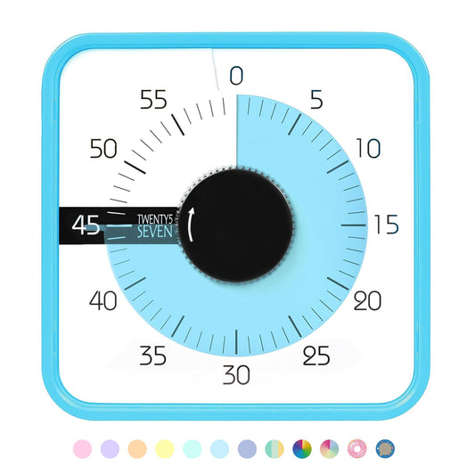TWENTY5 SEVEN Countdown Timer 7.5 inch; 60 Minute 1 Hour Visual Timer – Classroom Teaching Tool Office Meeting, Mechanical Countdown Clock for Kids Exam Time Management Magnetic, Colorful