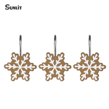 Sunlit Christmas Shower Curtain Hooks Silver Snowflakes Shower Curtain Rings, Resin, White Christmas Decor, Winter Bathroom Decoration - 12 Pack