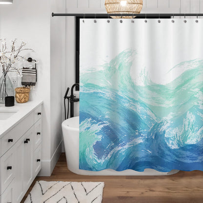 Sunlit Wave Shower Curtain, Ombre Blue and Green Ocean Theme Shower Curtain for Bathroom Modern Decor Waterproof Tapestry, 71x71 Inch