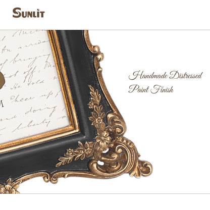 Sunlit Vintage Picture Frame 4x4 Inch, Luxury Antique Square Photo Frames with Glass Front, Photo Display, Tabletop Wall Hanging, Gift Ideas, Bronze Gold