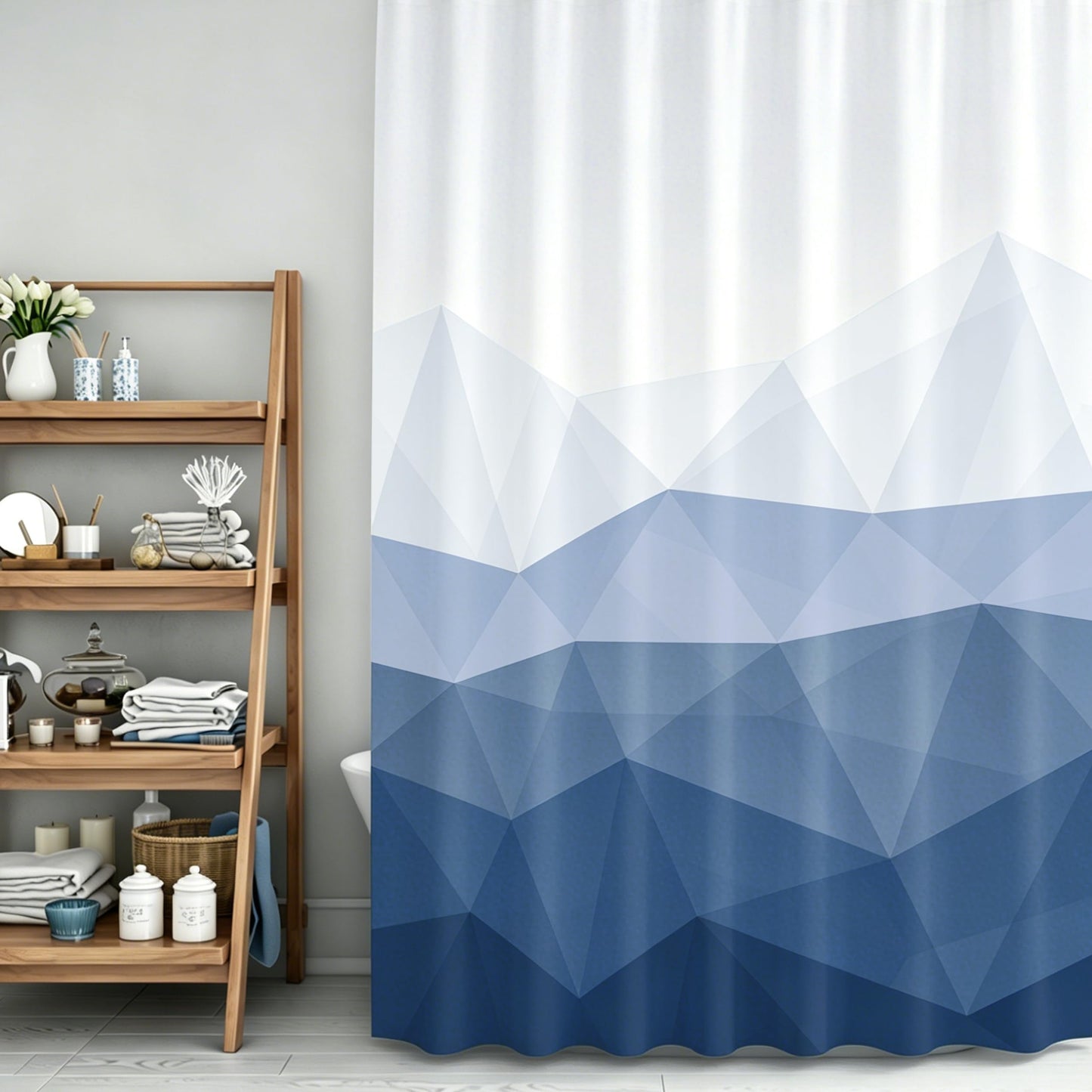 Sunlit Designer Popular Shower Curtain, Ombre Blue Fabric Contemporary Shower Curtains for Bathroom Décor