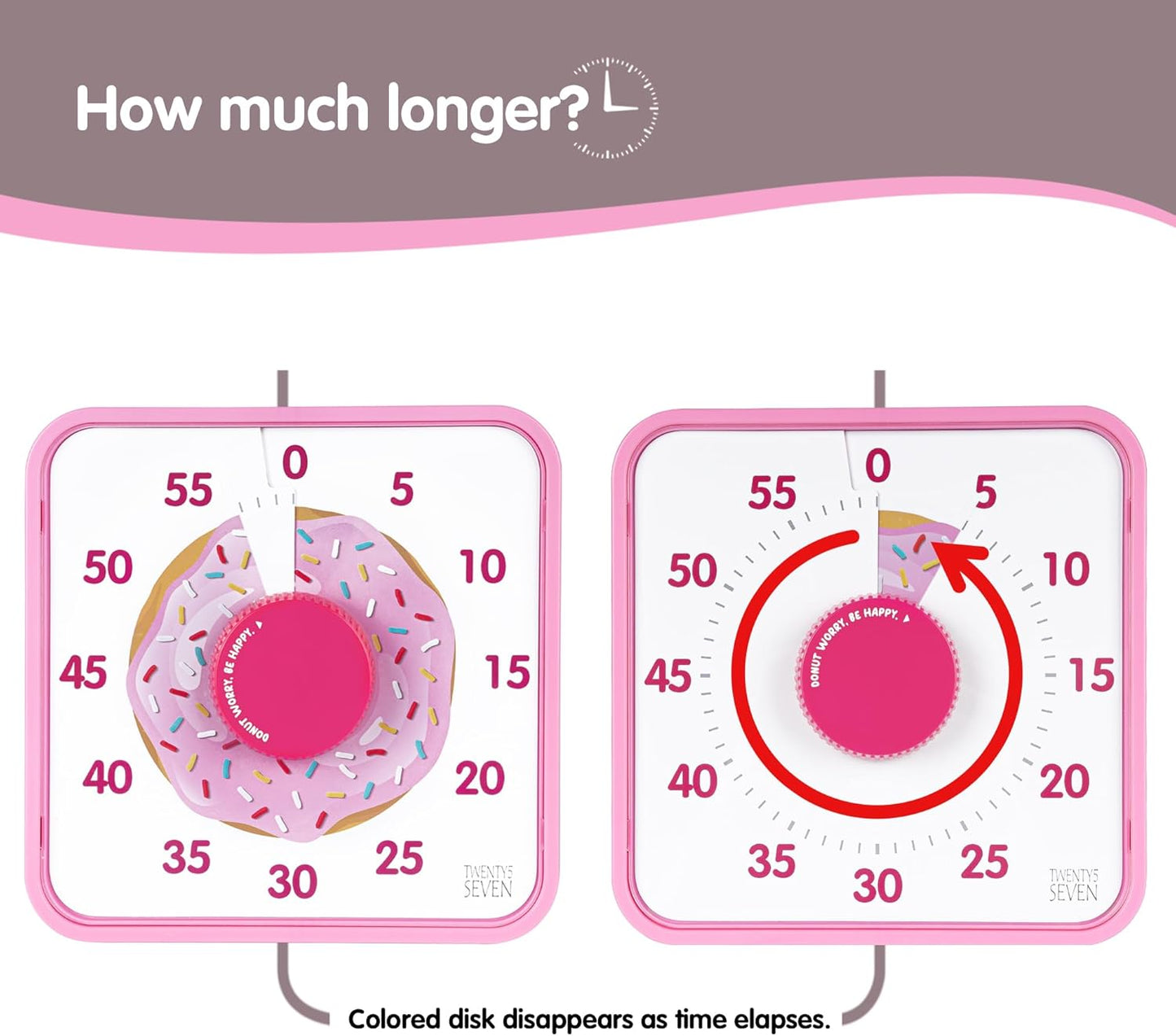 Visual Timer 7.5 inch, 60-Minute Countdown Timer for Kids Classroom Teaching Tool Office Meeting, Mechanical Countdown Clock for Exam Time Management Magnetic Kitchen Timer, Purple