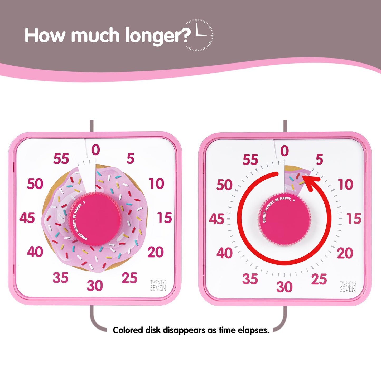 TWENTY5 SEVEN Countdown Timer 7.5 inch; 60 Minute 1 Hour Visual Timer – Classroom Teaching Tool Office Meeting, Mechanical Countdown Clock for Kids Exam Time Management Magnetic, Colorful
