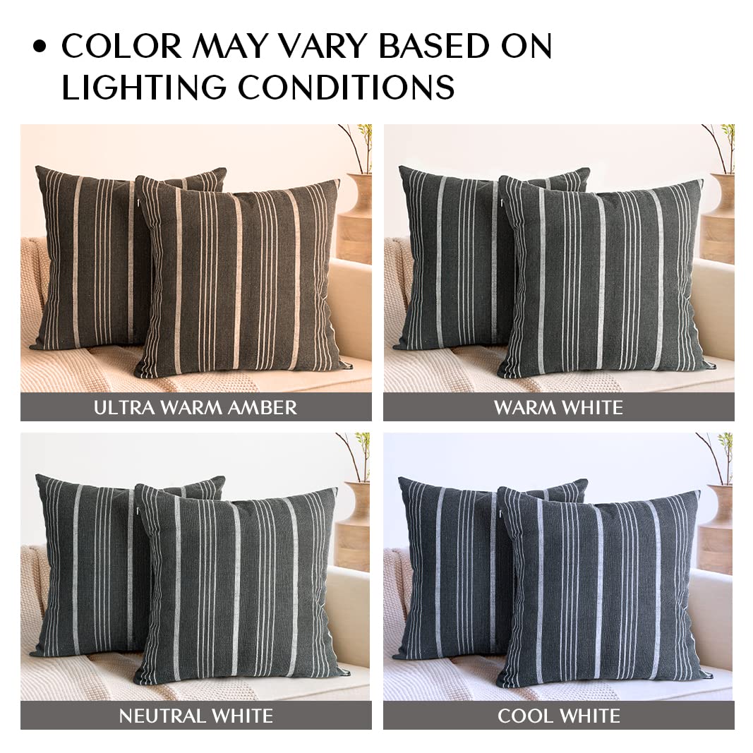 Sunlit Decorative Farmhouse Throw Pillow Case, Set of 2 Cream/Off-White with Black Stripes Modern Accent Square Pillow Cover, 22" x 22", Textured Linen Throw Cushion Covers for Couch Chair Bedroom