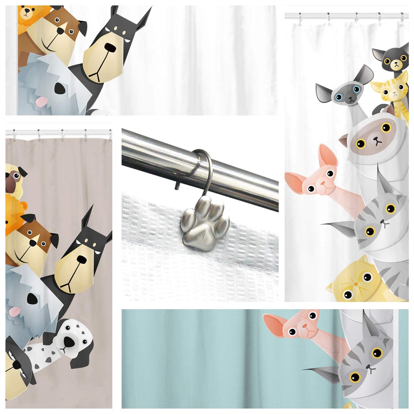Sunlit Fashion Design Cute Paw Print Polished Shower Curtain Hooks for Dog Cat and Bear, Rust Proof Oil Rubbed Metal Shower Curtain Rings-12 Pack