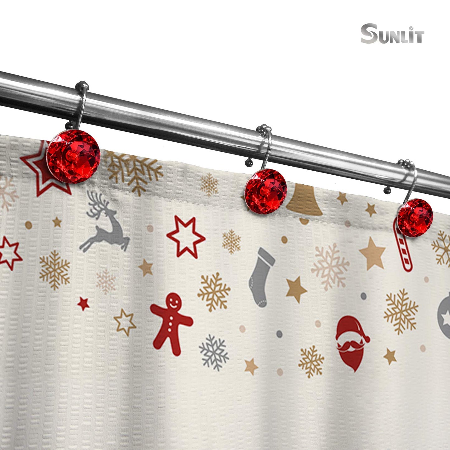 Sunlit Luxury Design Round Yellow Diamond Crystal Gem Bling with Glide Balls Shower Curtain Hooks, Rust Proof Metal Rhinestones Glam Shower Curtain Rings-12 Pack