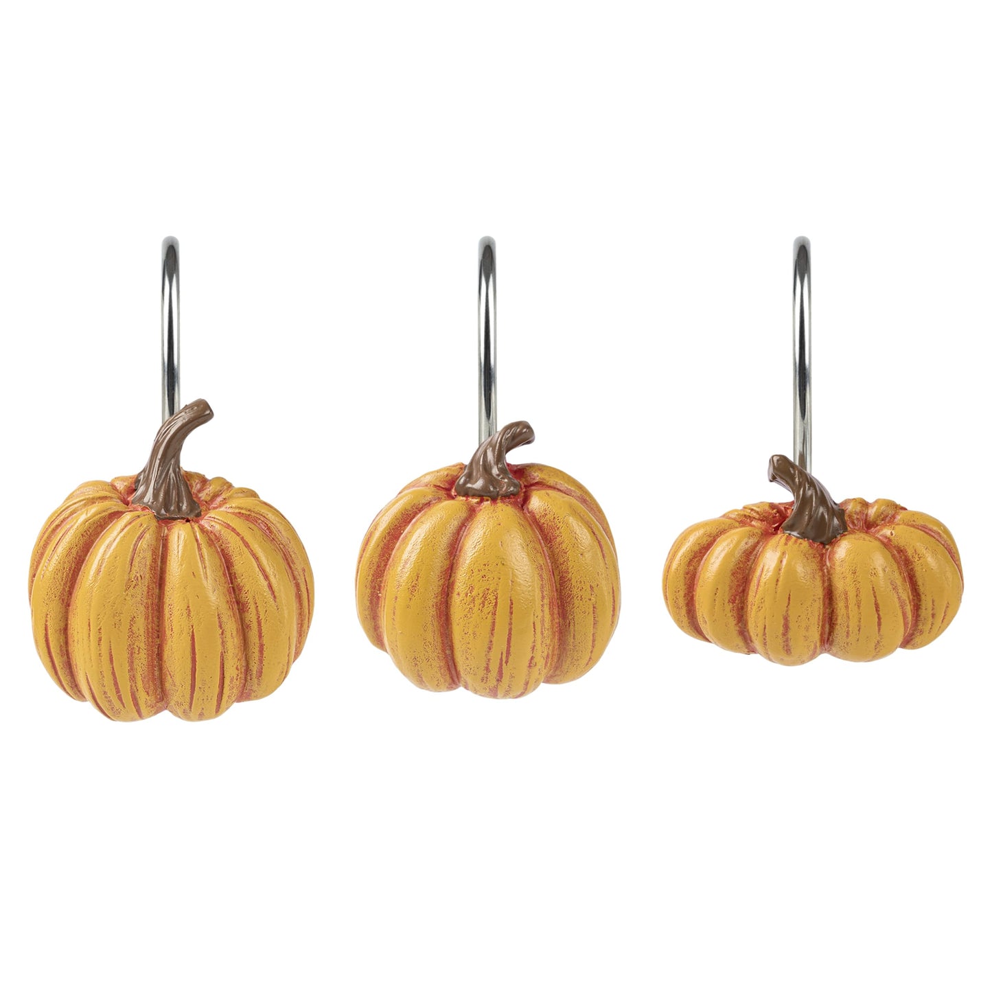 Sunlit Fall Pumpkin Decorative Shower Curtain Hooks, Autumn Harvest Festival Shower Curtain Rings, Resin, Orange Farmhouse Bathroom Curtain Hangers Decoration, Set of 12