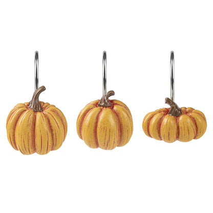 Sunlit Fall Pumpkin Decorative Shower Curtain Hooks, Autumn Harvest Festival Shower Curtain Rings, Resin, Orange Farmhouse Bathroom Curtain Hangers Decoration, Set of 12