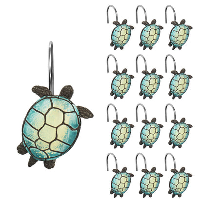 Sunlit Sea Turtle Shower Curtain Hooks, Home Decorative Shower Curtain Rings for Bathroom, Resin, Ocean Shower Curtain Hanger Hooks for Kid Room Living Room, Set of 12