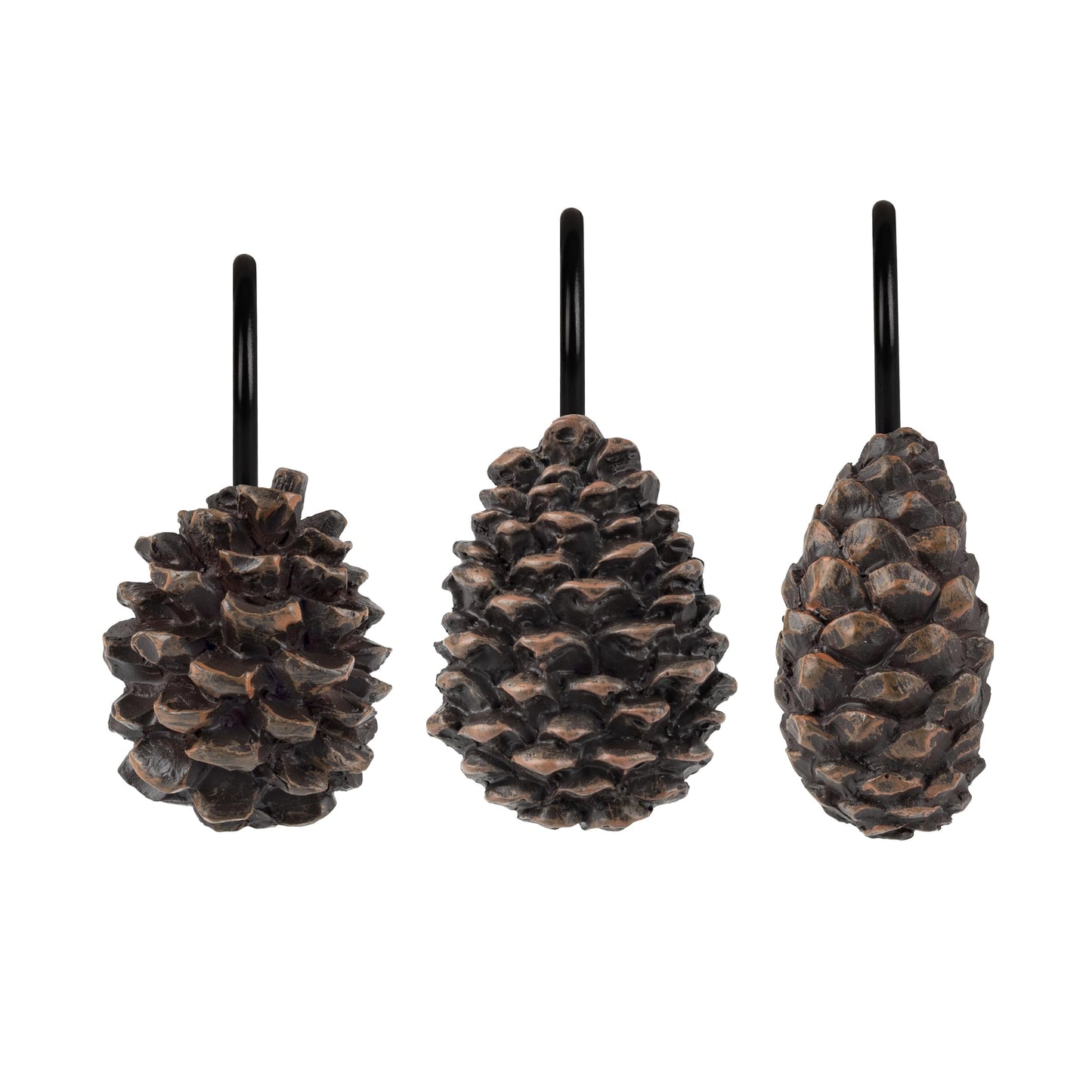 Sunlit Pinecone Decorative Shower Curtain Hooks, Brown Pine Cone Shower Curtain Rings, Resin, Winter Christmas Theme Bathroom Decoration, Set of 12