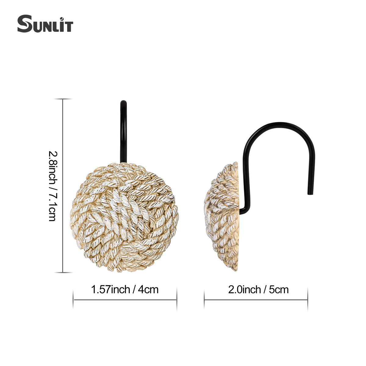 Sunlit Boho Knots Double Shower Curtain Hooks, Home Decorative White Shower Curtain Rings for Bathroom, Seaside Nautical Shower Curtain Hangers Bathroom Accessories, Set of 12