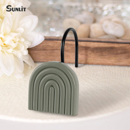 Sunlit Arch Shower Curtain Hooks, Decorative Bathroom Curtain Rings, Green