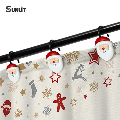 Sunlit Merry Christmas Shower Curtain Hooks Smiling Santa Claus Shower Curtain Rings, Resin, Christmas Decor, Winter Bathroom Decoration - 12 Pack