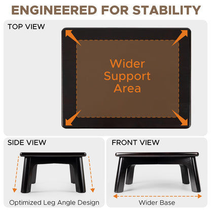 Sunlit One Step Stool, Heavy Duty Bathtub Stool up to 550 lbs, Non-Slip Wood Foot Stool, Wooden Step Stool for Adults, Dark Walnut Bed Step Stools for High Bed, Kitchen Bathroom Bedroom