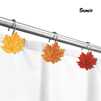 Sunlit Fall Autumn Decorative Shower Curtain Hooks, Pumpkin Maple Leaf Squirrel Acorn Shower Curtain Rings with Black Hooks, Resin, Orange Leaves Cute Bathroom Curtain Hangers Decoration, Set of 12