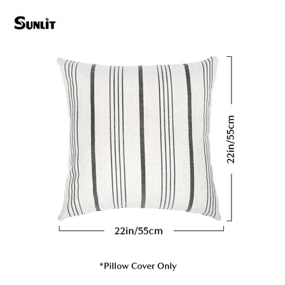 Sunlit Decorative Farmhouse Throw Pillow Case, Set of 2 Cream/Off-White with Black Stripes Modern Accent Square Pillow Cover, 22" x 22", Textured Linen Throw Cushion Covers for Couch Chair Bedroom