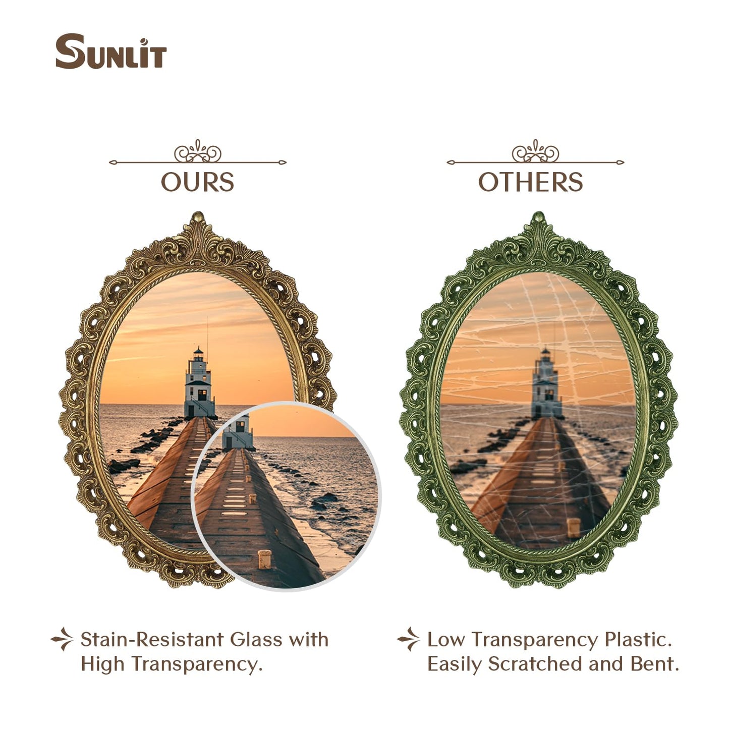 Sunlit Vintage Picture Frame 4x6 Inch, Oval Antique Photo Frames with Glass Front, Luxury Photo Display, Tabletop Wall Hanging, Gift Ideas, White