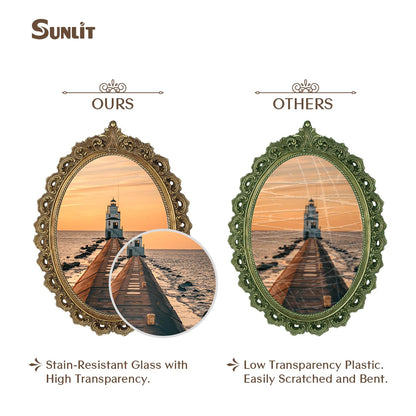 Sunlit Vintage Picture Frame 4x6 Inch, Oval Antique Photo Frames with Glass Front, Luxury Photo Display, Tabletop Wall Hanging, Gift Ideas, White