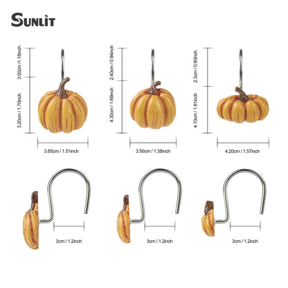 Sunlit Fall Pumpkin Decorative Shower Curtain Hooks, Autumn Harvest Festival Shower Curtain Rings, Resin, Orange Farmhouse Bathroom Curtain Hangers Decoration, Set of 12