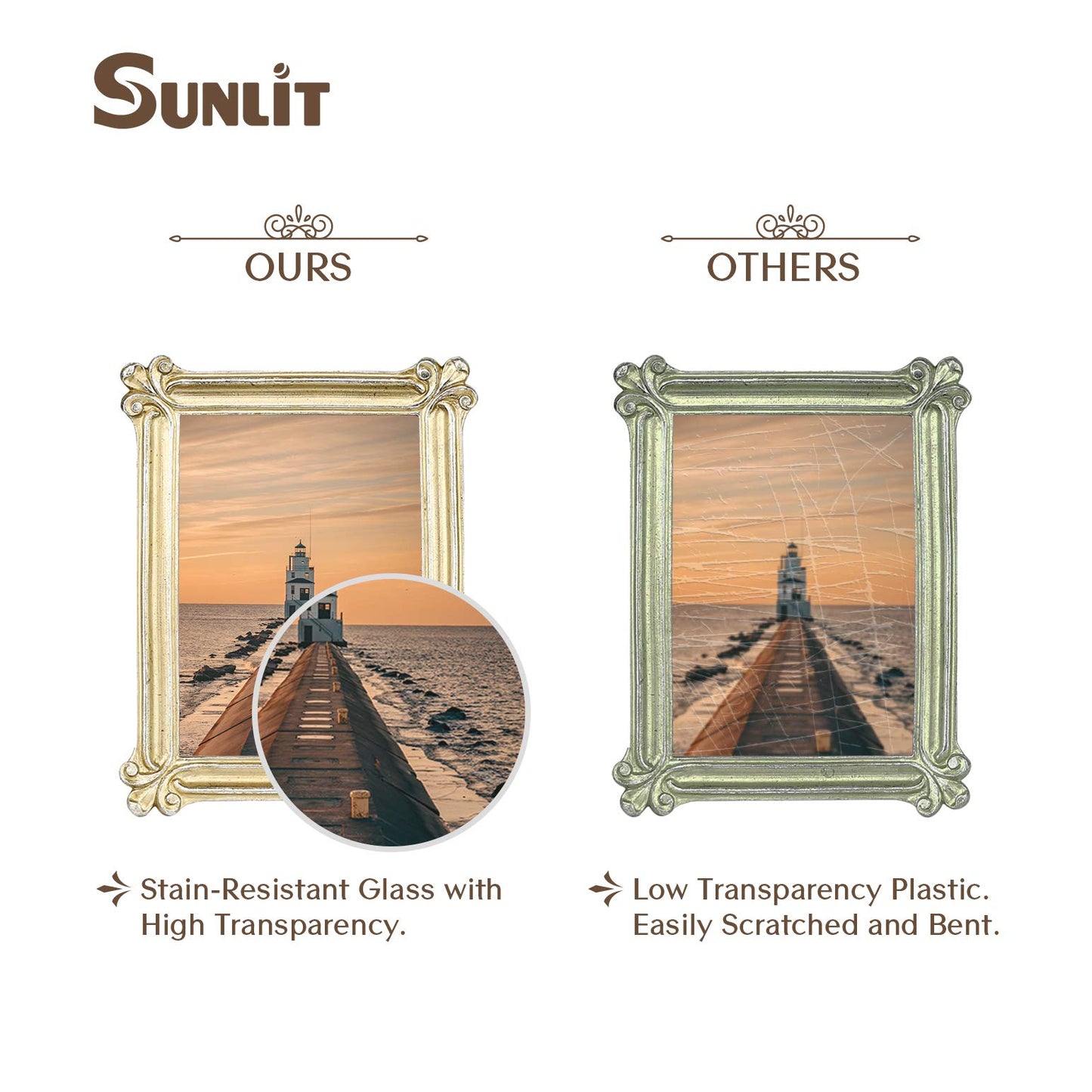 Sunlit Small Vintage Picture Frame 2.5x3.5 Inch, Antique Mini Photo Frames with Glass Front, Luxury Wallet Size Picture Frames, Photo Display Tabletop Wall Hanging Gift Ideas, Slivery Light Gold