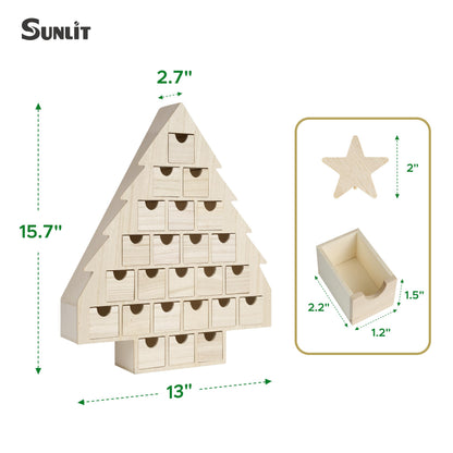 Sunlit Christmas Wooden Advent Calendar with Drawers, Unfinished Wooden, House Shaped Countdown Calendar Ready to Decorate and Personalize | Craft Storage Box | DIY Guru and Crafters