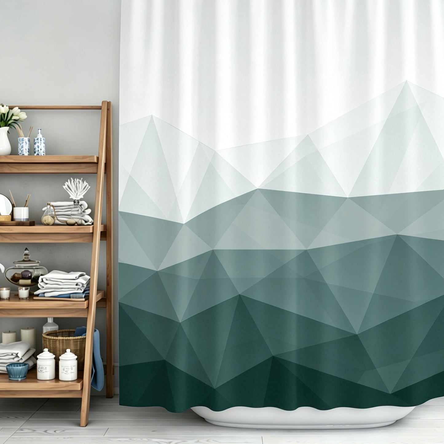 Sunlit Designer Popular Shower Curtain, Ombre Blue Fabric Contemporary Shower Curtains for Bathroom Décor