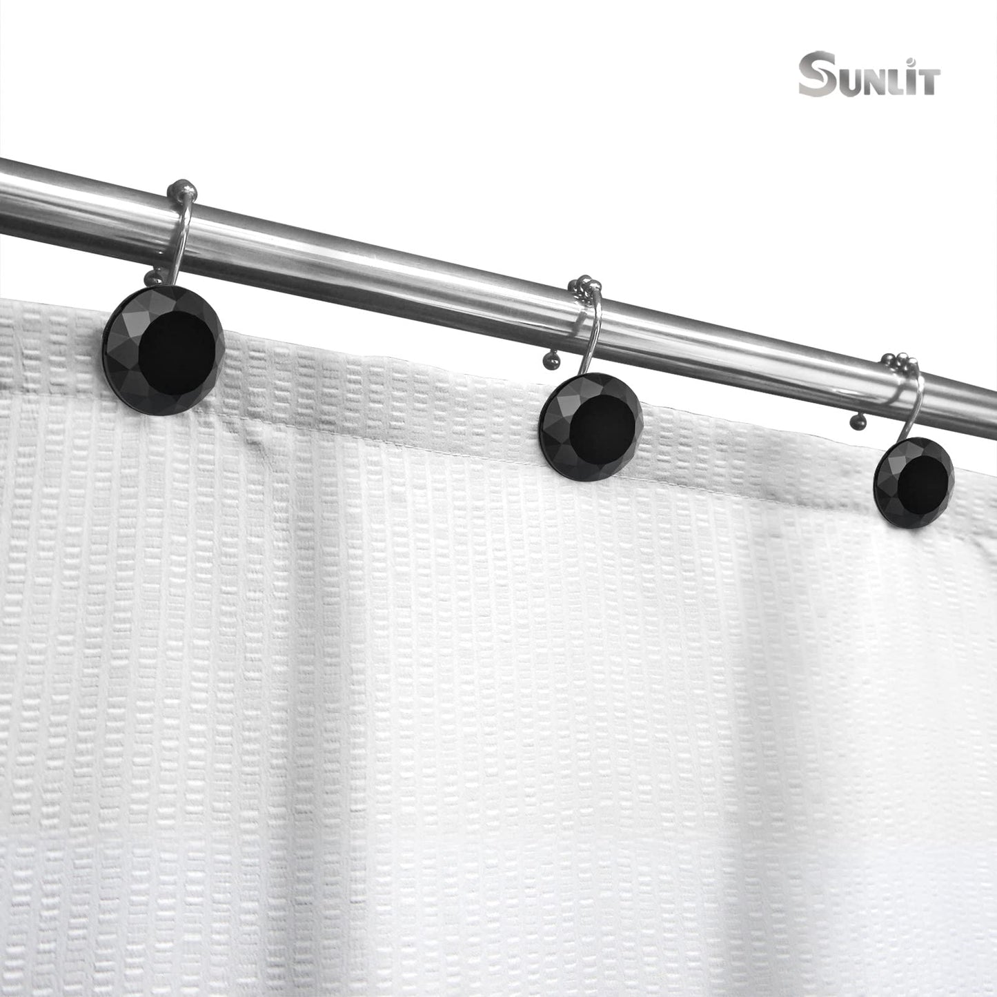 Sunlit Luxury Design Round Yellow Diamond Crystal Gem Bling with Glide Balls Shower Curtain Hooks, Rust Proof Metal Rhinestones Glam Shower Curtain Rings-12 Pack