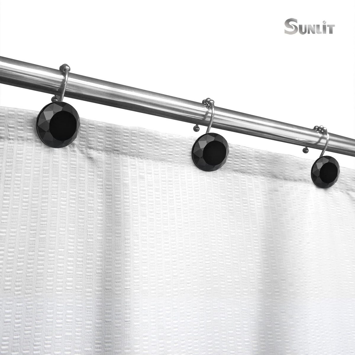 Sunlit Round Rhinestone Shower Curtain Hooks with Glide Balls, 12 Pack