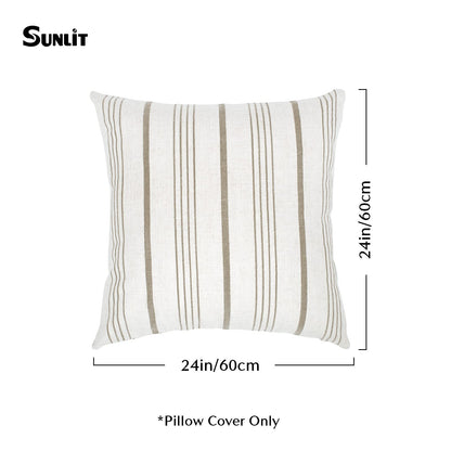 Sunlit Decorative Farmhouse Throw Pillow Case, Set of 2 Cream/Off-White with Black Stripes Modern Accent Square Pillow Cover, 22" x 22", Textured Linen Throw Cushion Covers for Couch Chair Bedroom