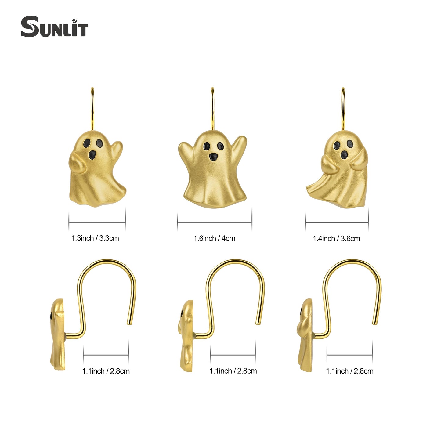 Sunlit Ghost Shower Curtain Hooks, Home Decorative Shower Curtain Rings for Bathroom, Halloween Shower Curtain Hangers Bathroom Accessories, Set of 12