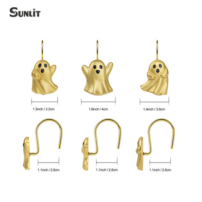 Sunlit Ghost Shower Curtain Hooks, Home Decorative Shower Curtain Rings for Bathroom, Halloween Shower Curtain Hangers Bathroom Accessories, Set of 12