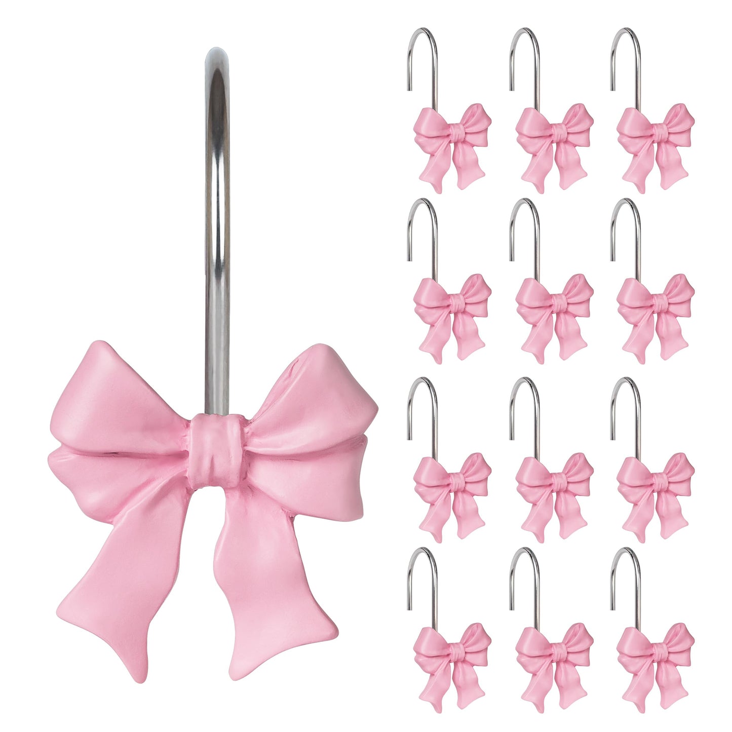 Sunlit Cute Bow Knot Shower Curtain Hooks, Home Decorative Shower Curtain Rings for Bathroom, Resin Shower Curtain Hangers Bathroom Accessories, Set of 12, Pink