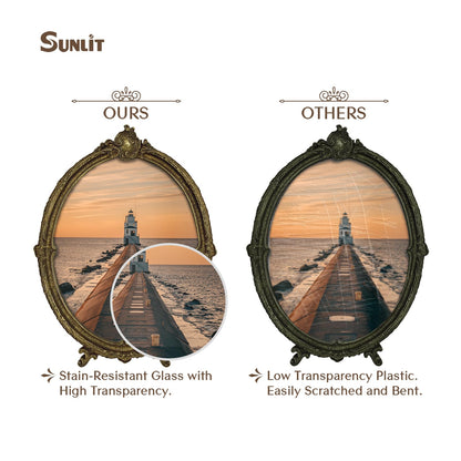 Sunlit Vintage Picture Frame 4x6 Inch, Oval Antique Photo Frames with Glass Front, Luxury Photo Display, Tabletop Wall Hanging, Gift Ideas, Brown