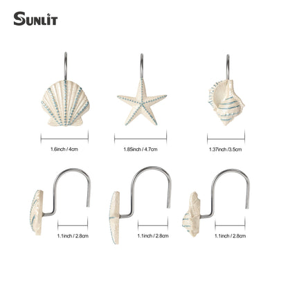 Sunlit Seashells Decorative Shower Curtain Hooks, Scallop Nautilus & Seahorse Shower Curtain Rings, Seashell Blush, Resin, Nautical Bathroom Decoration Beach Shower Curtain Hooks-12 Pack