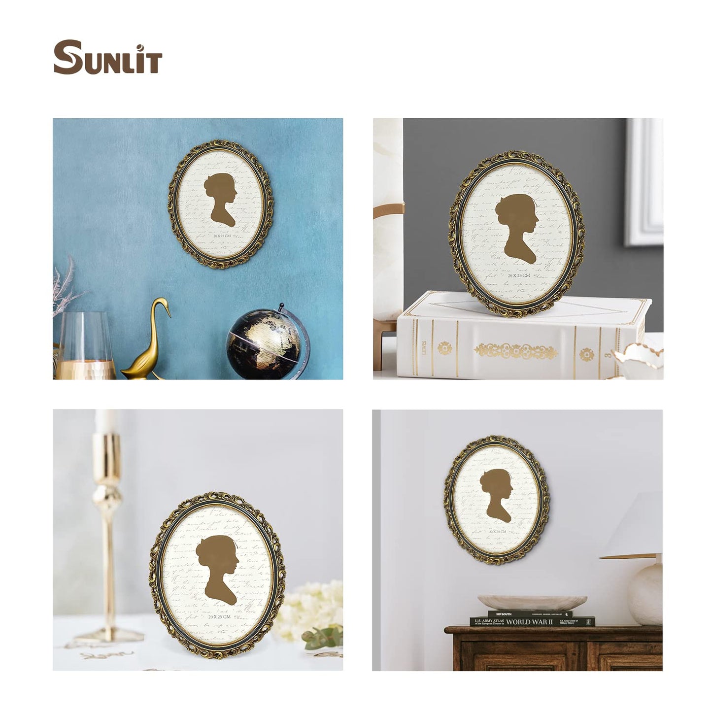 Sunlit Vintage Picture Frame 4x6 Inch, Oval Antique Photo Frames with Glass Front, Luxury Photo Display, Tabletop Wall Hanging, Gift Ideas, Golden Brown