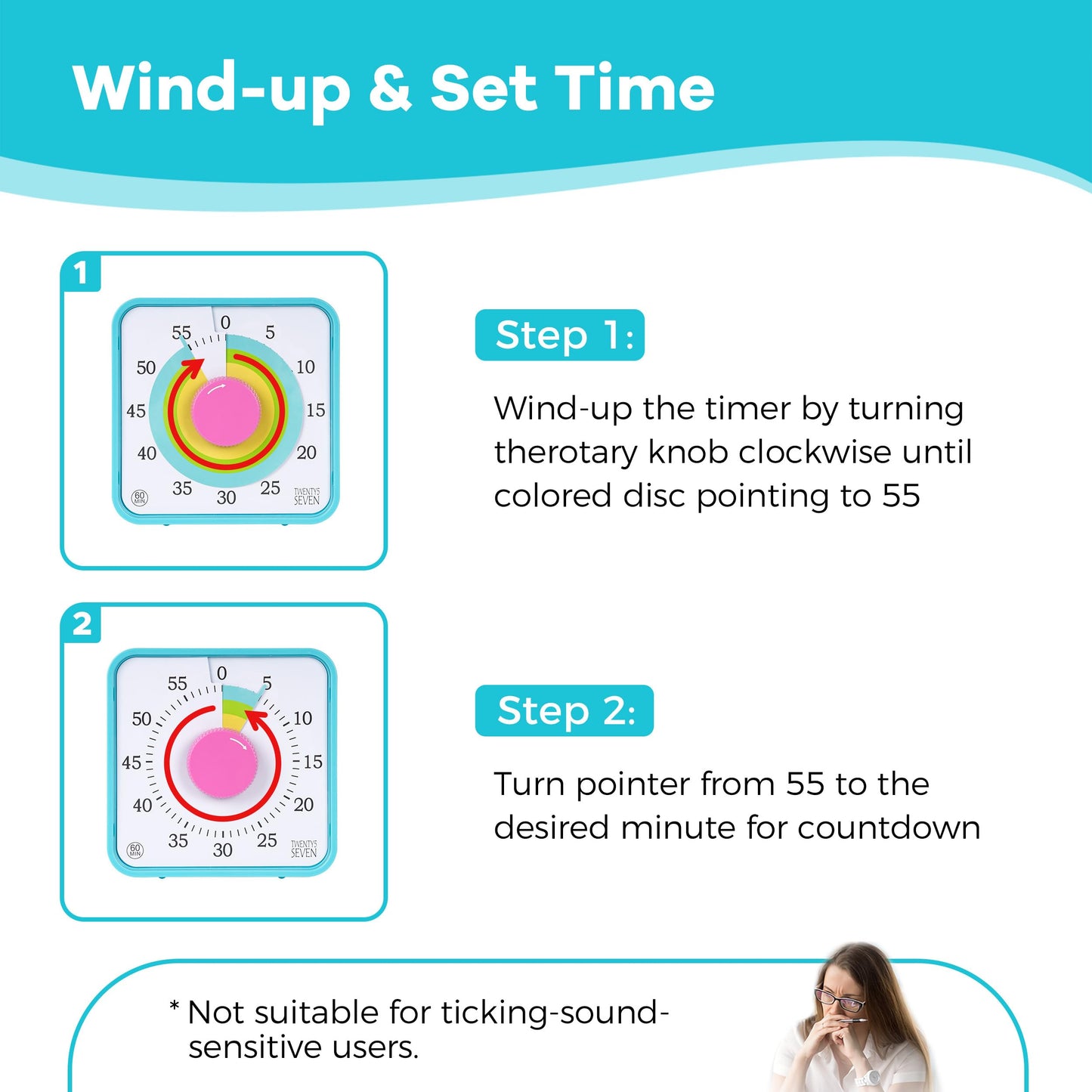 TWENTY5 SEVEN Countdown Timer 7.5 inch; 60 Minute 1 Hour Visual Timer – Classroom Teaching Tool Office Meeting, Mechanical Countdown Clock for Kids Exam Time Management Magnetic, Colorful