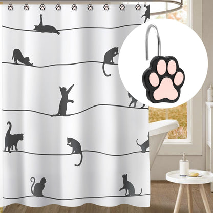 Sunlit Cute Paw Print Decorative Shower Curtain Hooks for Dog Cat Bear, Resin, Lovely Shower Curtain Rings with Black Hooks for Kids, Bathroom Decoration Curtain Hangers, 12 Pack, Black and White