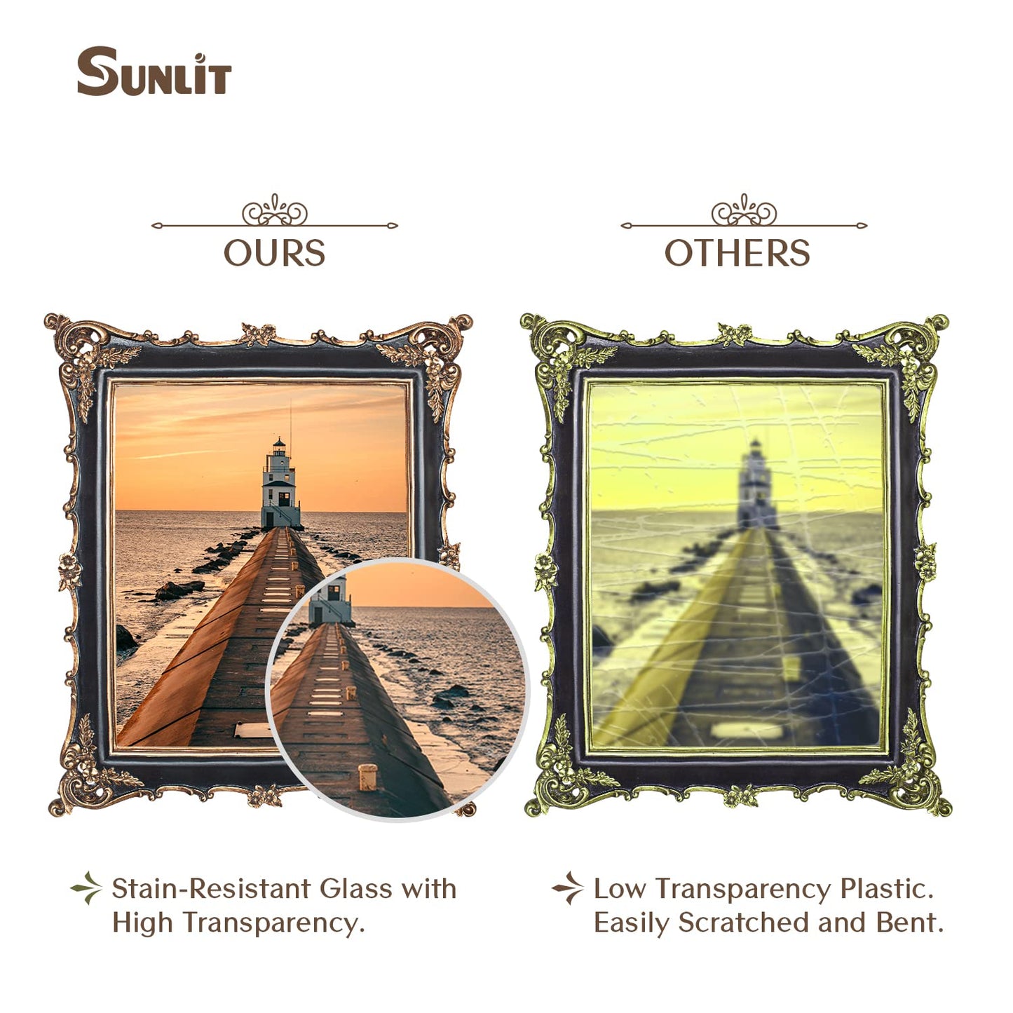 Sunlit Vintage Picture Frame 4x4 Inch, Luxury Antique Square Photo Frames with Glass Front, Photo Display, Tabletop Wall Hanging, Gift Ideas, Bronze Gold