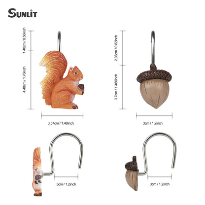Sunlit Maple Leaf Shower Curtain Hooks for Fall Autumn, Home Decorative Shower Curtain Rings for Bathroom, Resin, Orange Red Maple Leaves Shower Curtain Hangers Hooks Bath Accessories, Set of 12