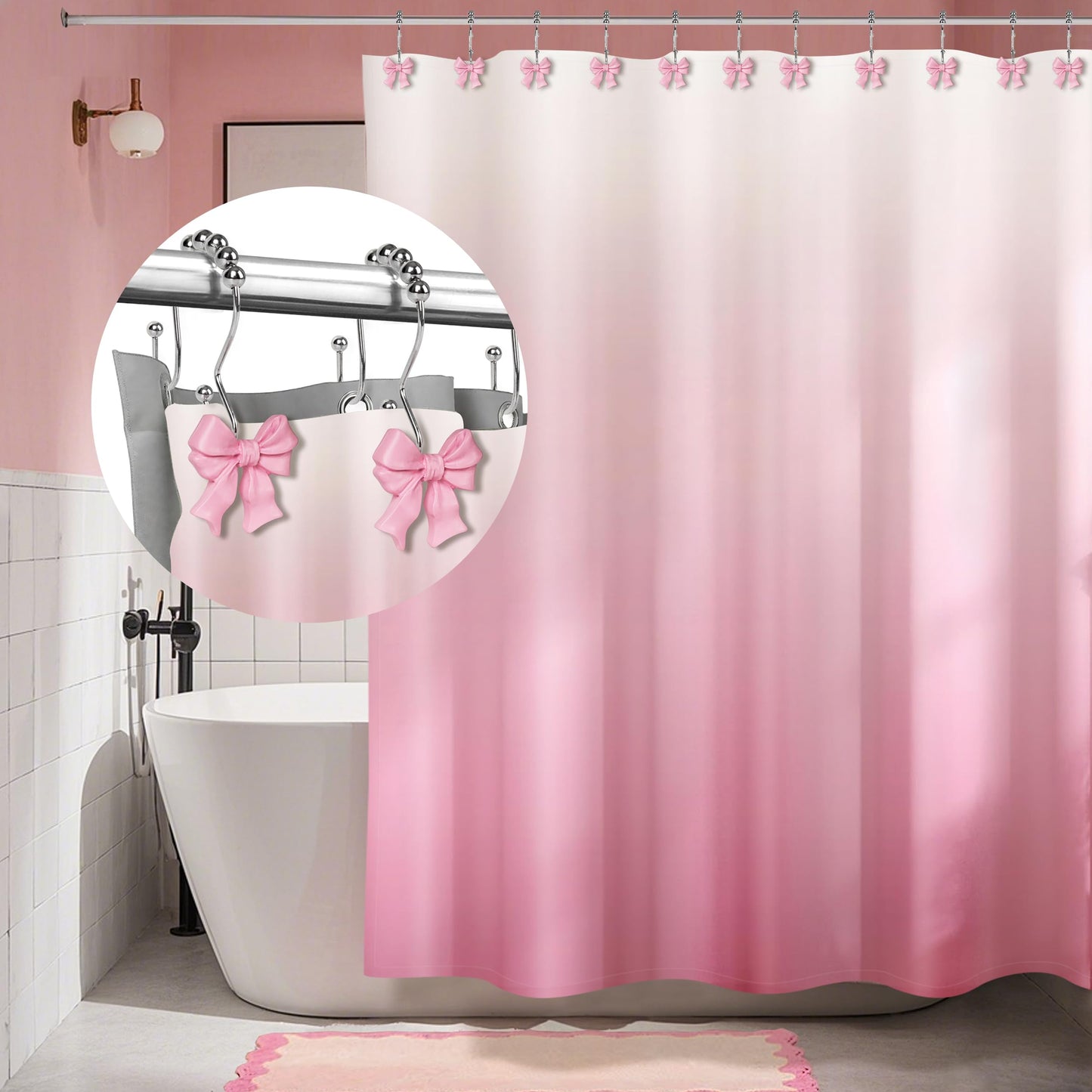 Sunlit Cute Bow Knot Shower Curtain Hooks, Home Decorative Shower Curtain Rings for Bathroom, Resin Shower Curtain Hangers Bathroom Accessories, Set of 12, Pink