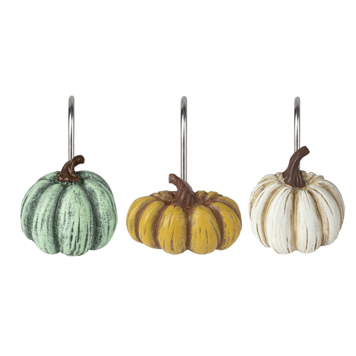 Sunlit Fall Pumpkin Decorative Shower Curtain Hooks, Autumn Harvest Festival Shower Curtain Rings, Resin, Orange Farmhouse Bathroom Curtain Hangers Decoration, Set of 12