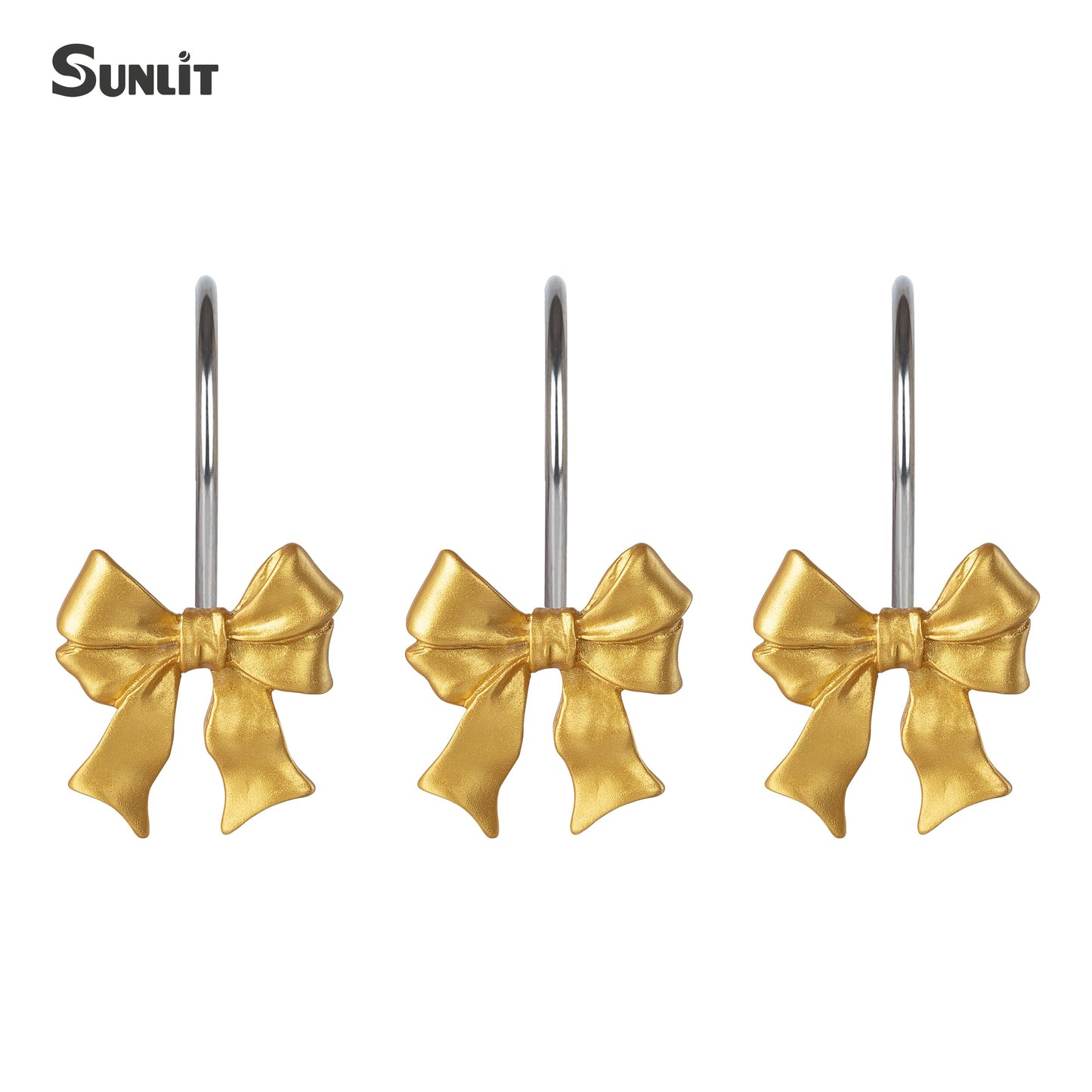 Sunlit Cute Bow Knot Shower Curtain Hooks, Home Decorative Shower Curtain Rings for Bathroom, Resin Shower Curtain Hangers Bathroom Accessories, Set of 12, Pink