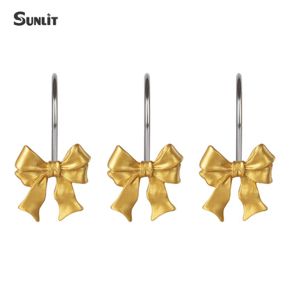 Sunlit Cute Bow Knot Shower Curtain Hooks, Home Decorative Shower Curtain Rings for Bathroom, Resin Shower Curtain Hangers Bathroom Accessories, Set of 12, Pink