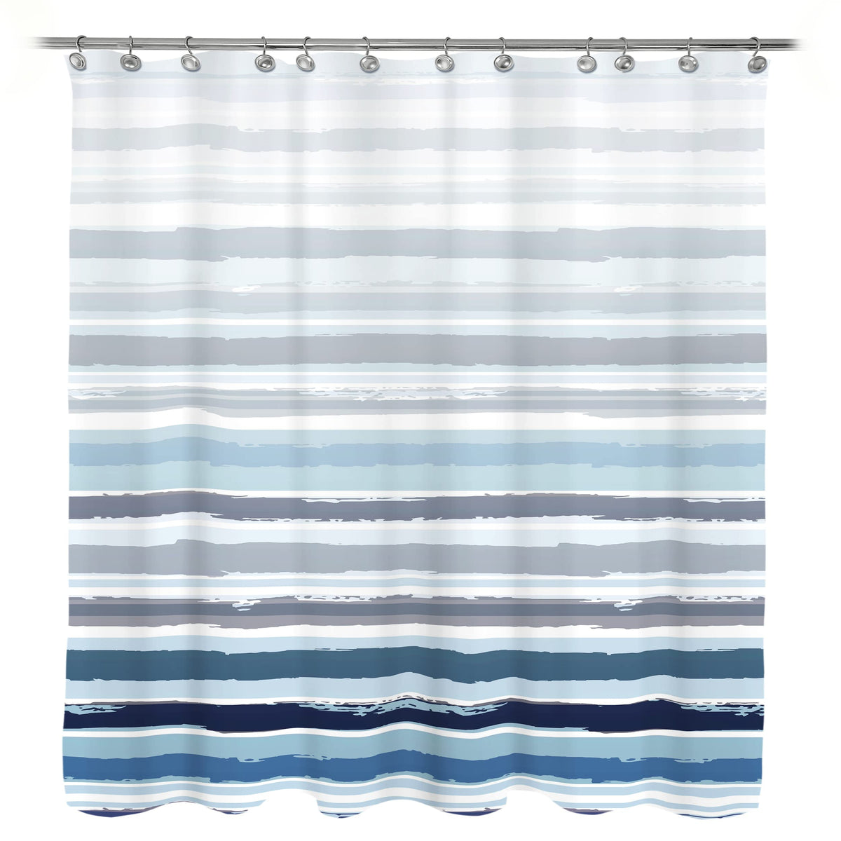 Sunlit Sunset Ombre Striped Shower Curtain, Blue and Orange Textured Slubbed Fabric Shower Curtain for Bathroom Decoration, Gradient Stripe Bathroom Curtain, 72x72