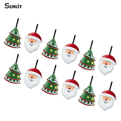 Sunlit Merry Christmas Shower Curtain Hooks Smiling Santa Claus Shower Curtain Rings, Resin, Christmas Decor, Winter Bathroom Decoration - 12 Pack